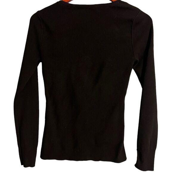 White House Black Market Ribbed Black V-neck Sweater Pullover Sz S - Picture 7 of 14